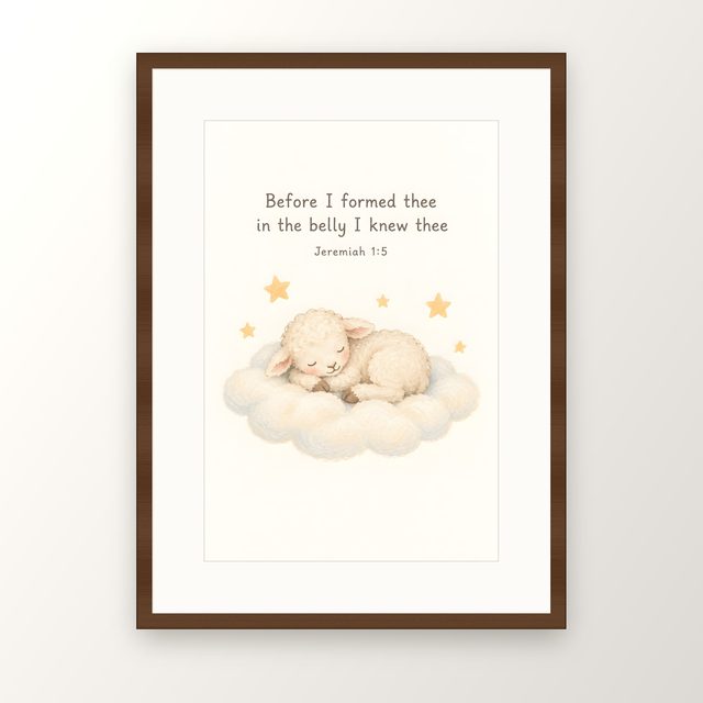 Lamb on a Cloud, Jeremiah 1:5 watercolor print, framed
