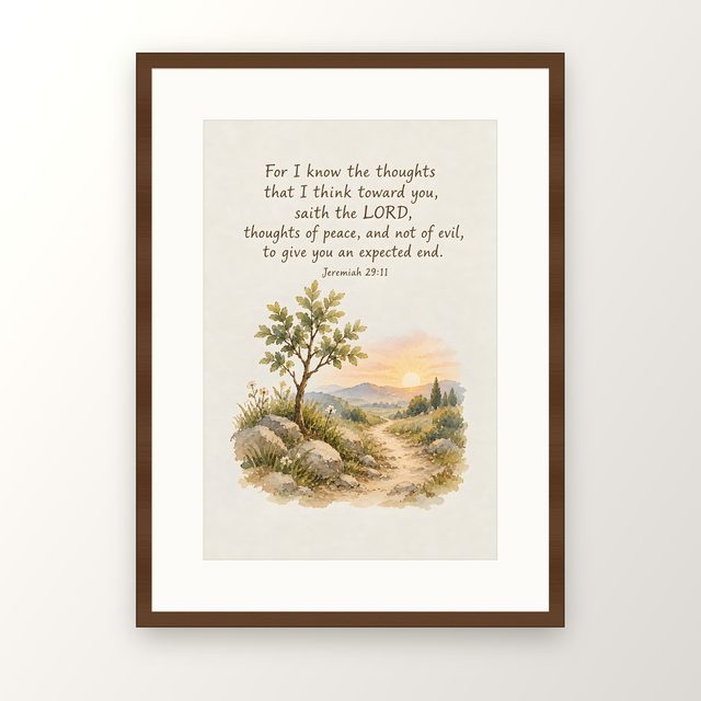 For I Know the Thoughts I Think Toward You, Jeremiah 29:11 watercolor print, framed