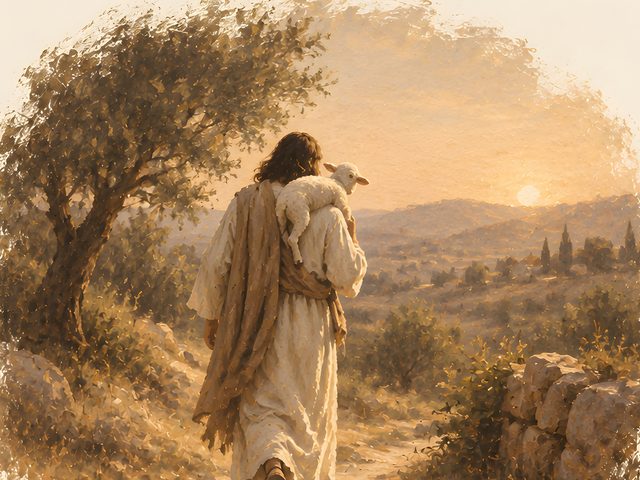 The Good Shepherd Painting, John 10:14 watercolor print, close-up of the watercolor painting