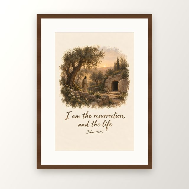 Empty Tomb, John 11:25 watercolor print, framed