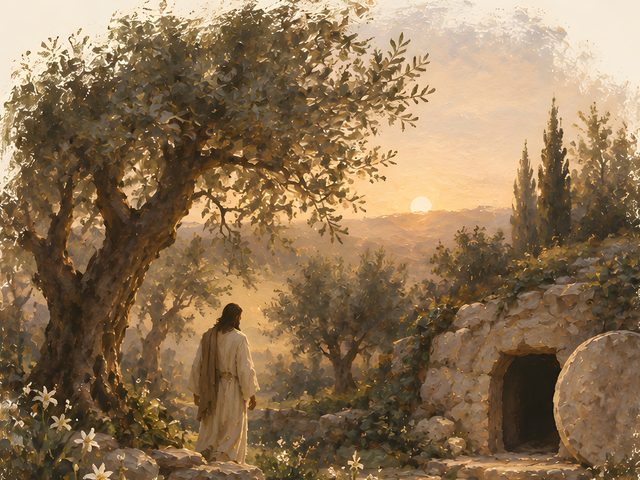 Empty Tomb, John 11:25 watercolor print, close-up of the watercolor painting