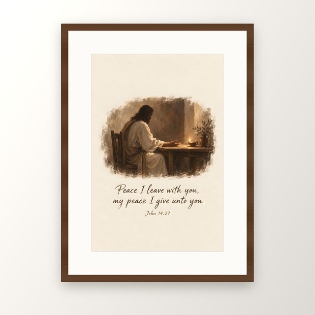 Jesus by Lamplight, John 14:27 watercolor print, framed