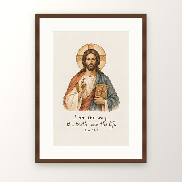 Christ Pantocrator, John 14:6 watercolor print, framed