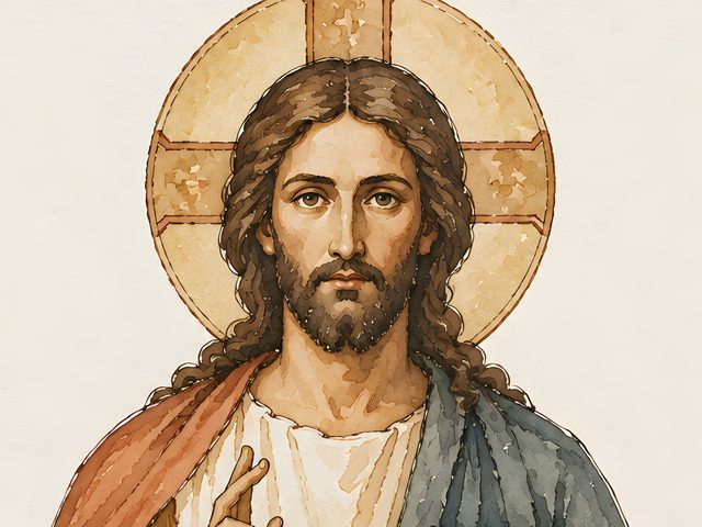 Christ Pantocrator, John 14:6 watercolor print, close-up of the watercolor painting