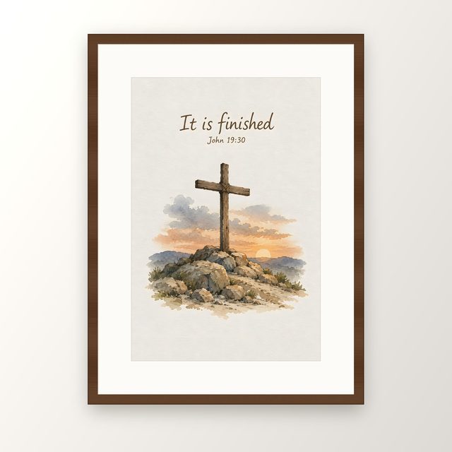 Jesus Paid It All, John 19:30 watercolor print, framed