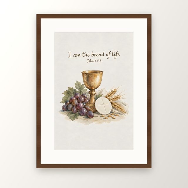 I Am the Bread of Life, John 6:35 watercolor print, framed