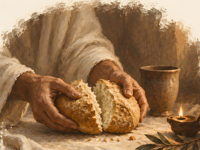 Holy Communion, John 6:51 watercolor print, close-up of the watercolor painting