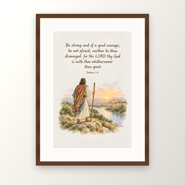 Be Strong and of a Good Courage, Joshua 1:9 watercolor print, framed