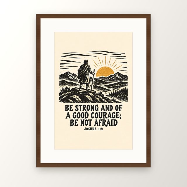 Traveler at Sunrise, Joshua 1:9 watercolor print, framed