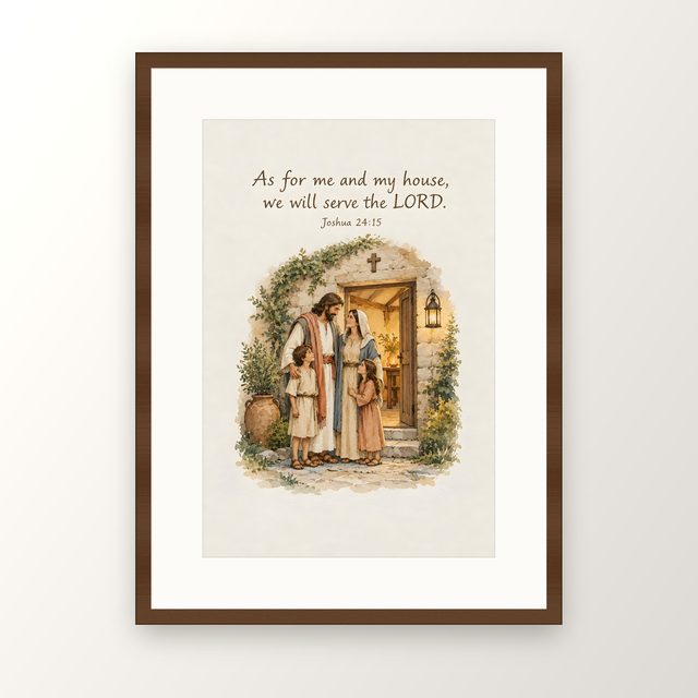 As for Me and My House We Will Serve the Lord, Joshua 24:15 watercolor print, framed