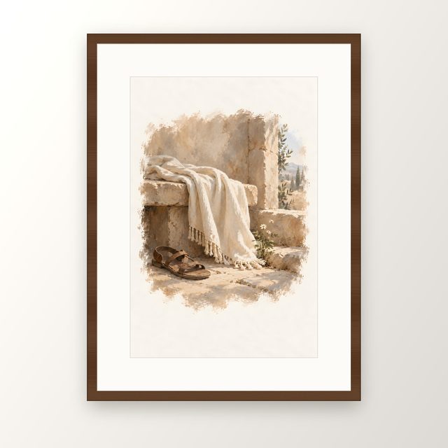 Linen and Sandal, watercolor print, framed