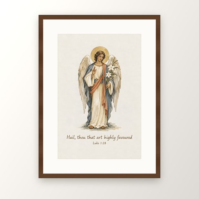 Archangel Gabriel, Luke 1:28 watercolor print, framed