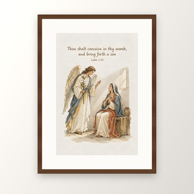Annunciation, Luke 1:31 watercolor print, framed