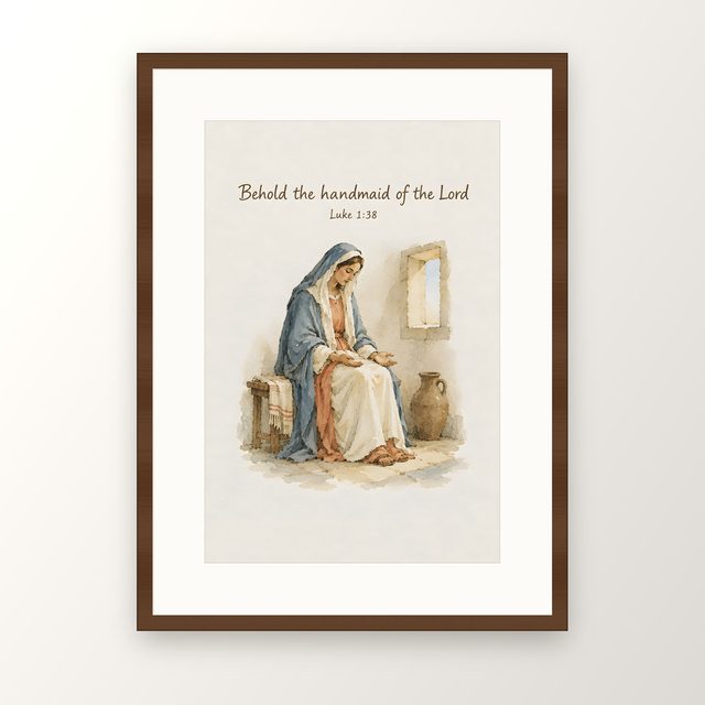 Annunciation, Luke 1:38 watercolor print, framed