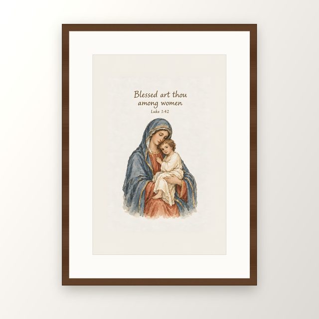 Theotokos, Luke 1:42 watercolor print, framed