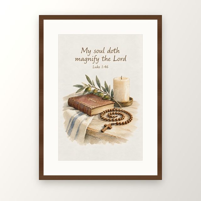 Magnificat, Luke 1:46 watercolor print, framed