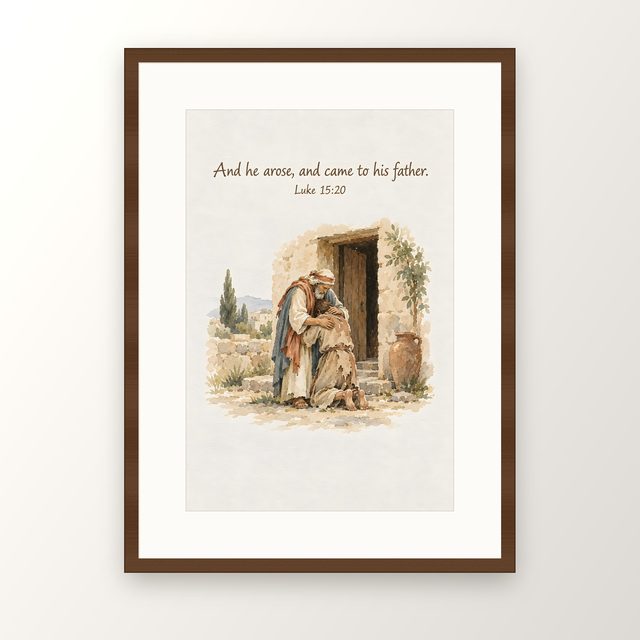 Prodigal Son, Luke 15:20 watercolor print, framed