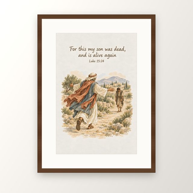 Prodigal Son, Luke 15:24 watercolor print, framed