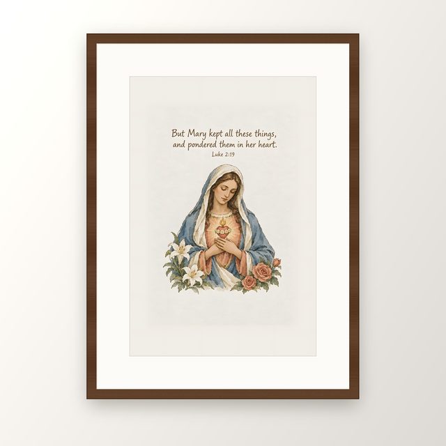 Virgin Mary, Luke 2:19 watercolor print, framed