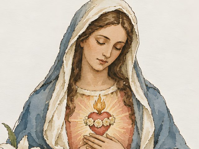 Virgin Mary, Luke 2:19 watercolor print, close-up of the watercolor painting