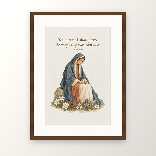 Our Lady of Sorrows, Luke 2:35 watercolor print, framed