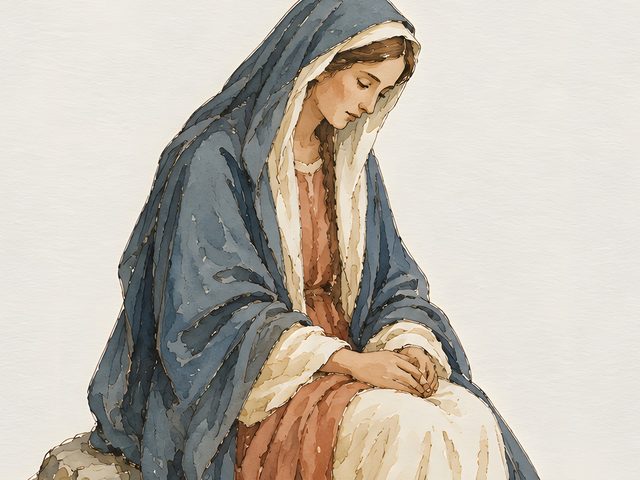 Our Lady of Sorrows, Luke 2:35 watercolor print, close-up of the watercolor painting