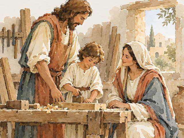 Holy Family, Luke 2:52 watercolor print, close-up of the watercolor painting