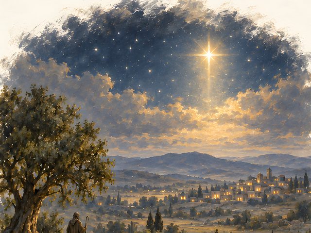 Keeping Watch by Night, Luke 2:8 watercolor print, close-up of the watercolor painting