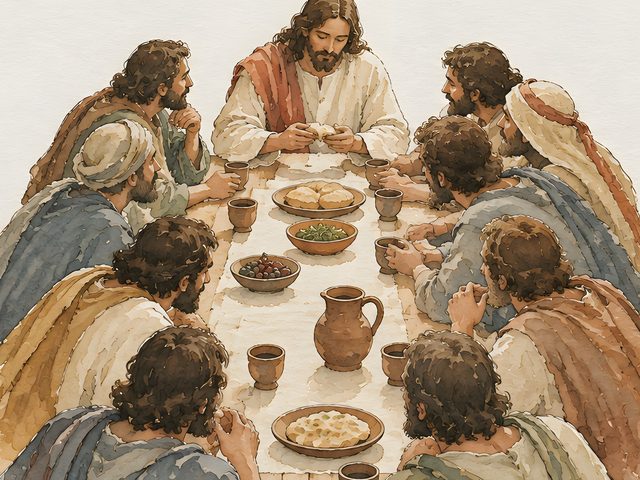 Last Supper, Luke 22:15 watercolor print, close-up of the watercolor painting
