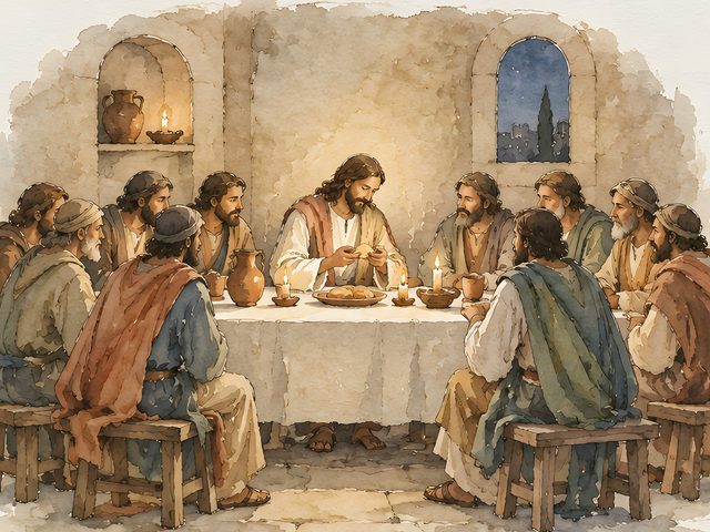 Last Supper, Luke 22:19 watercolor print, close-up of the watercolor painting