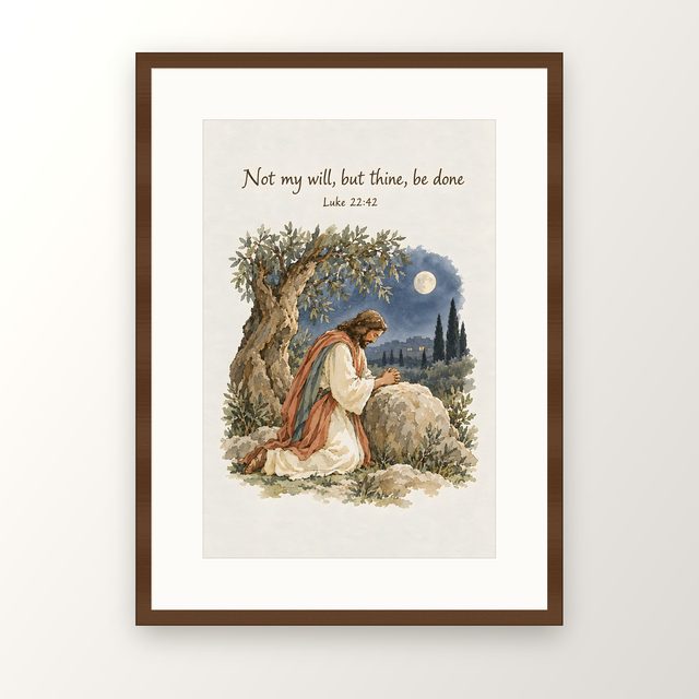 Gethsemane, Luke 22:42 watercolor print, framed