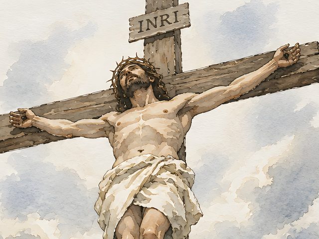 Crucifixion, Luke 23:34 watercolor print, close-up of the watercolor painting
