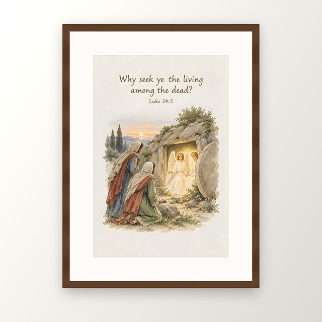 Women at the Tomb, Luke 24:5 watercolor print, framed