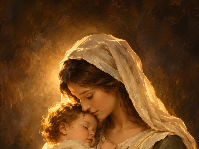 Madonna by Candlelight oil-style print, close-up of the oil-style painting
