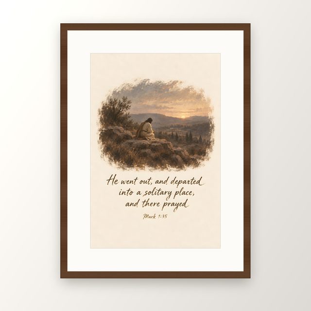 Jesus Praying at Dawn, Mark 1:35 watercolor print, framed