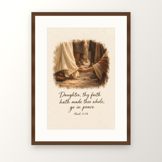 Hem of His Garment, Mark 5:34 watercolor print, framed