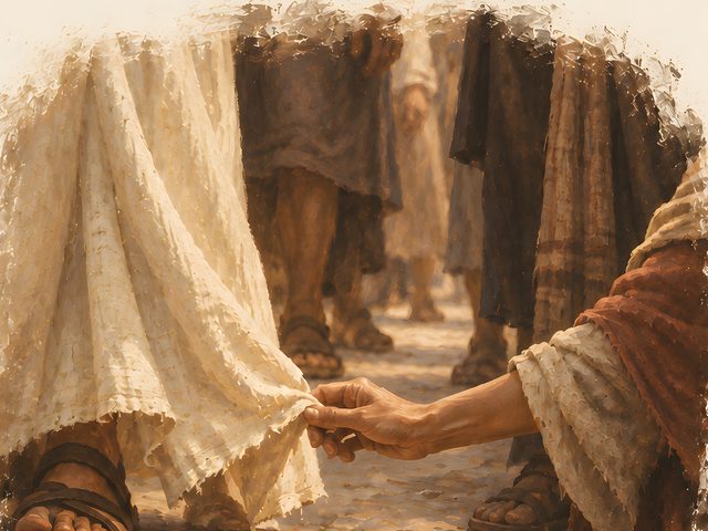 Hem of His Garment, Mark 5:34 watercolor print, close-up of the watercolor painting
