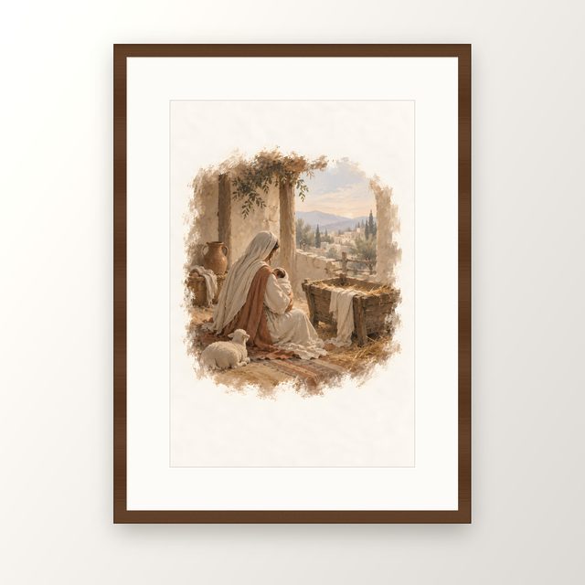 Mary and the Child, watercolor print, framed