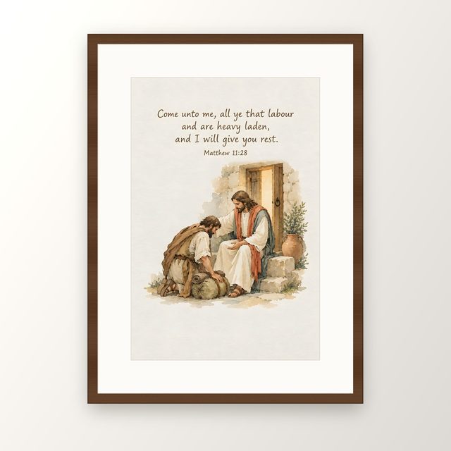 Come Unto Me All Ye That Labour, Matthew 11:28 watercolor print, framed