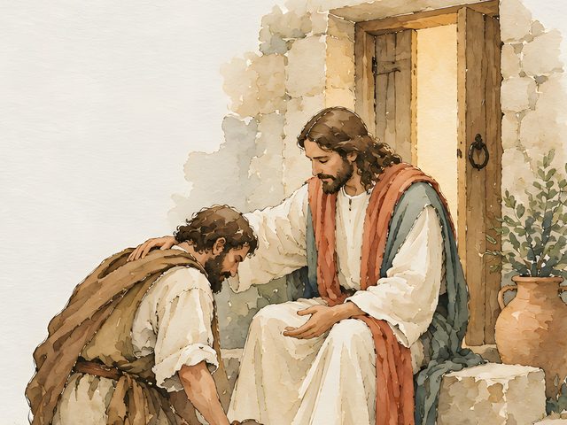 Come Unto Me All Ye That Labour, Matthew 11:28 watercolor print, close-up of the watercolor painting