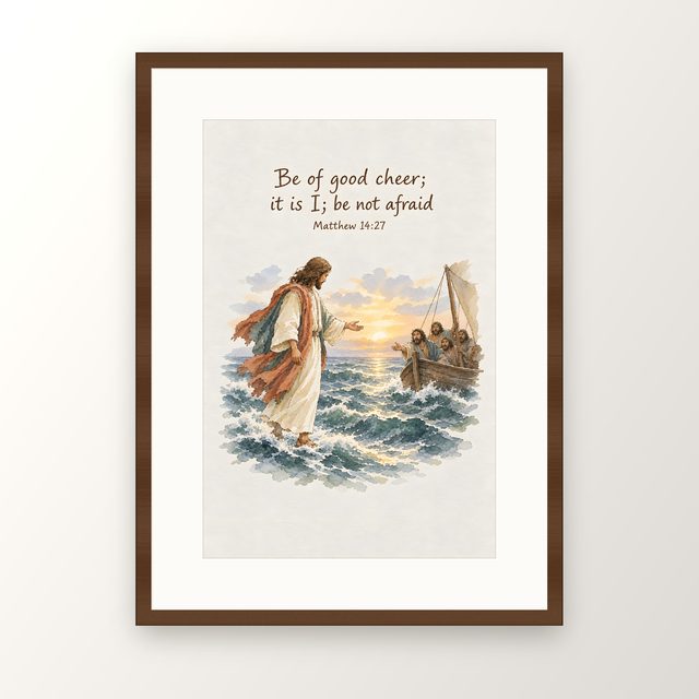 Jesus Walking on Water, Matthew 14:27 watercolor print, framed