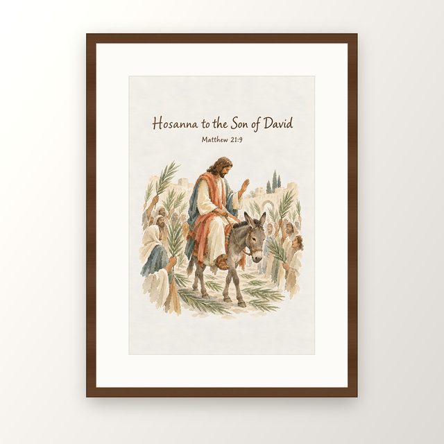 Palm Sunday, Matthew 21:9 watercolor print, framed