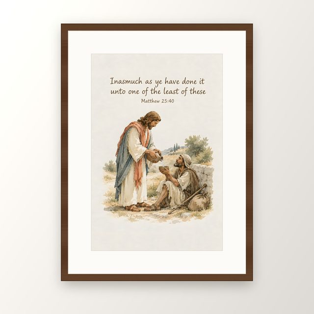Unto One of the Least of These, Matthew 25:40 watercolor print, framed