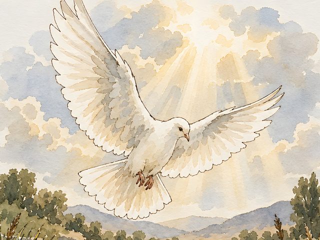 Holy Spirit Dove, Matthew 3:16 watercolor print, close-up of the watercolor painting