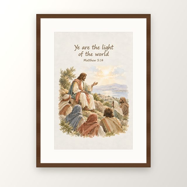 Sermon on the Mount, Matthew 5:14 watercolor print, framed