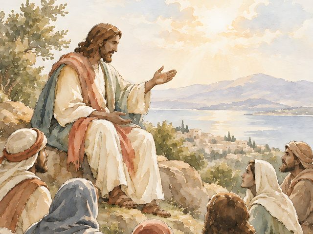 Sermon on the Mount, Matthew 5:14 watercolor print, close-up of the watercolor painting