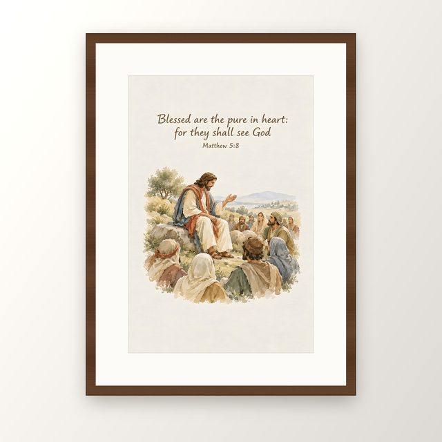 Beatitudes, Matthew 5:8 watercolor print, framed