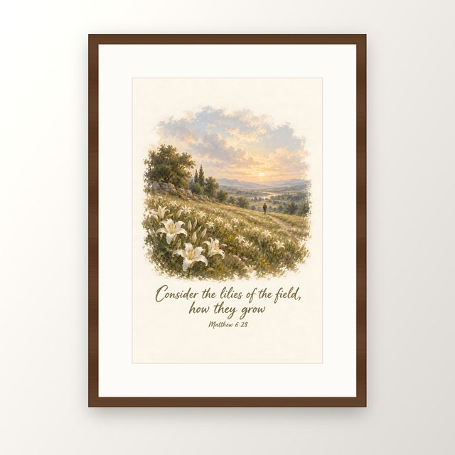 Sunlit Meadow, Matthew 6:28 watercolor print, framed