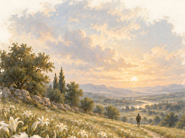 Sunlit Meadow, Matthew 6:28 watercolor print, close-up of the watercolor painting
