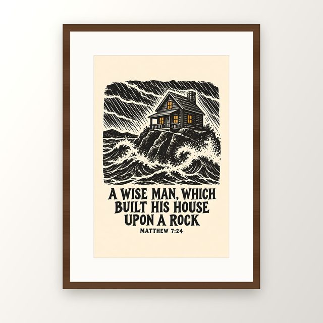 Cabin in the Storm, Matthew 7:24 watercolor print, framed
